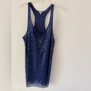 Vintage Victoria's Secret Blue Sequin Racerback Mini Slip Dress Size L/G